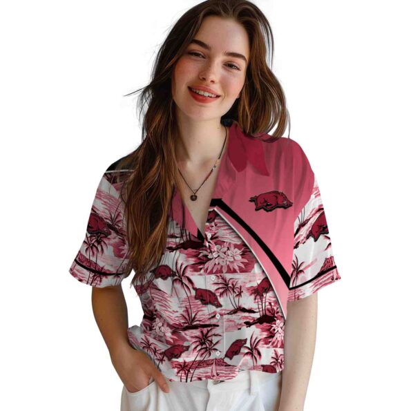 arkansas-razorbacks-sunset-palms-red-white-hawaiian-shirt-latest-model arkansas razorbacks sunset palms red white hawaiian shirt latest model