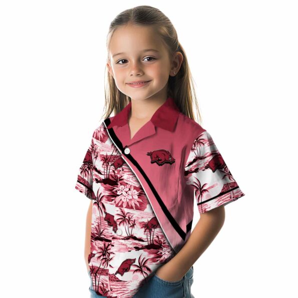 arkansas-razorbacks-sunset-palms-red-white-hawaiian-shirt-premium-grade arkansas razorbacks sunset palms red white hawaiian shirt premium grade