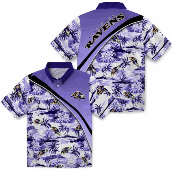 baltimore-ravens-sunset-palms-purple-white-hawaiian-shirt-high-quality baltimore ravens sunset palms purple white hawaiian shirt high quality