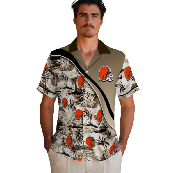 cleveland browns sunset palms brown white hawaiian shirt fashion forward