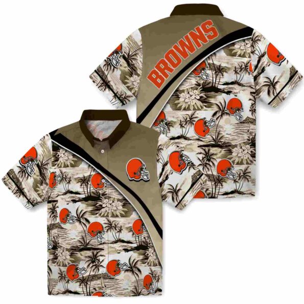 cleveland browns sunset palms brown white hawaiian shirt high quality