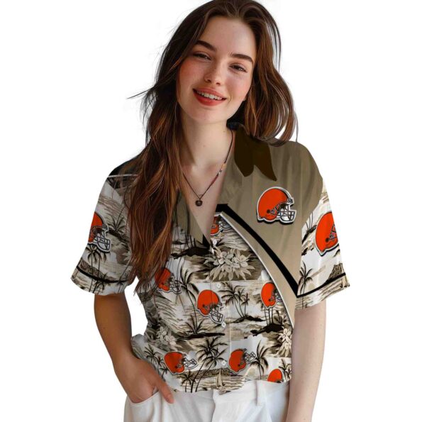 cleveland browns sunset palms brown white hawaiian shirt latest model