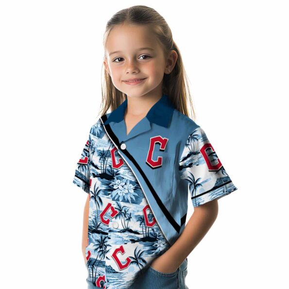cleveland guardians sunset palms navy blue white hawaiian shirt premium grade