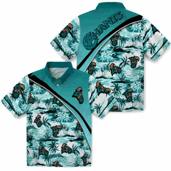 coastal carolina chanticleers sunset palms green white hawaiian shirt high quality