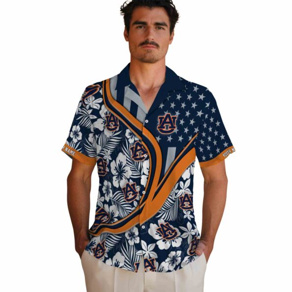 custom auburn tigers floral wave navy blue white hawaiian shirt fashion forward