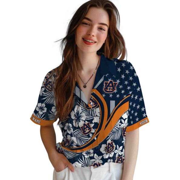 custom auburn tigers floral wave navy blue white hawaiian shirt latest model