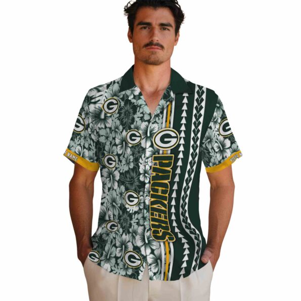 custom green bay packers hibiscus arrows green white hawaiian shirt fashion forward
