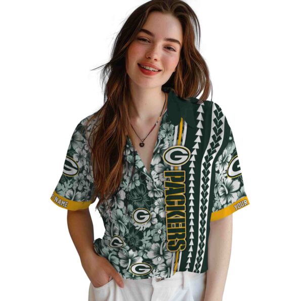 custom green bay packers hibiscus arrows green white hawaiian shirt latest model