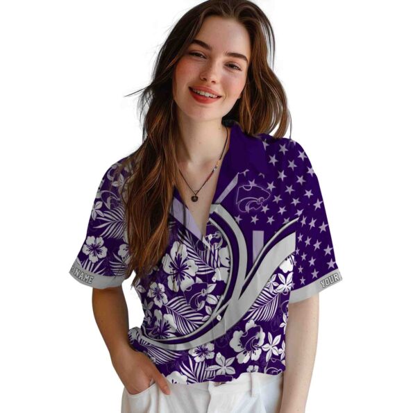 custom kansas state wildcats floral wave purple white hawaiian shirt latest model