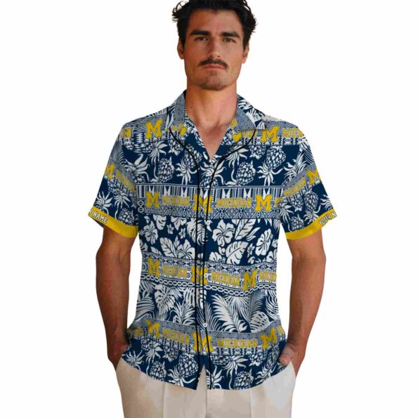 custom-michigan-wolverines-tribal-stripes-blue-white-hawaiian-shirt-fashion-forward custom michigan wolverines tribal stripes blue white hawaiian shirt fashion forward