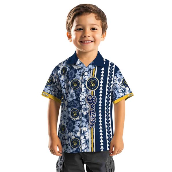 custom milwaukee brewers hibiscus arrows navy blue white hawaiian shirt top rated