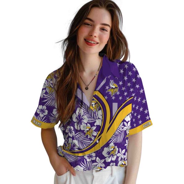 custom minnesota vikings floral wave purple white hawaiian shirt latest model