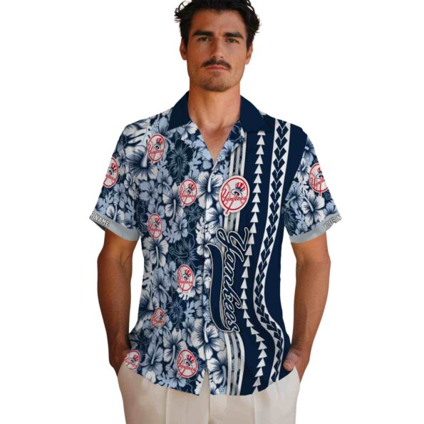 custom new york yankees hibiscus arrows navy white hawaiian shirt fashion forward