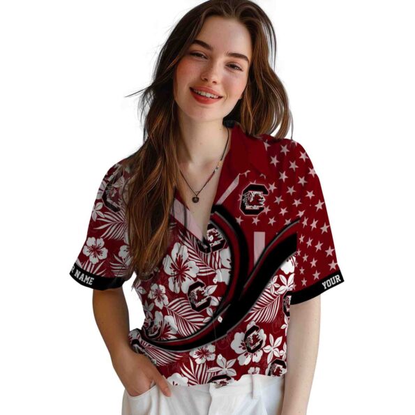 custom south carolina gamecocks floral wave garnet white hawaiian shirt latest model