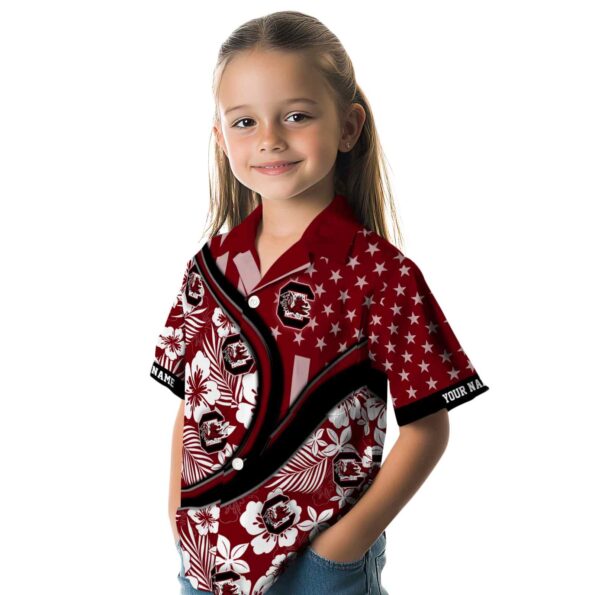 custom south carolina gamecocks floral wave garnet white hawaiian shirt premium grade