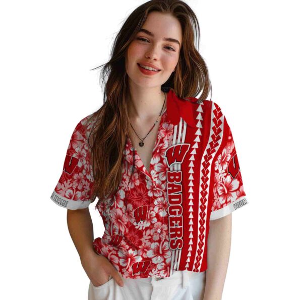 custom wisconsin badgers hibiscus arrows red white hawaiian shirt latest model