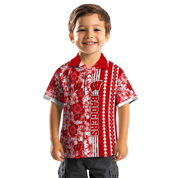 custom wisconsin badgers hibiscus arrows red white hawaiian shirt top rated