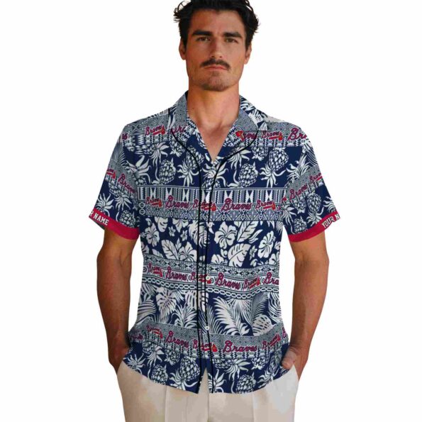 customized atlanta braves tribal stripes navy white hawaiian shirt fashion forward