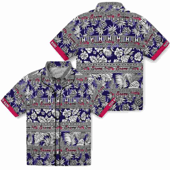 customized atlanta braves tribal stripes navy white hawaiian shirt high quality