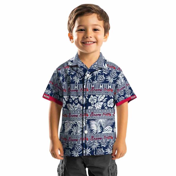 customized atlanta braves tribal stripes navy white hawaiian shirt top rated