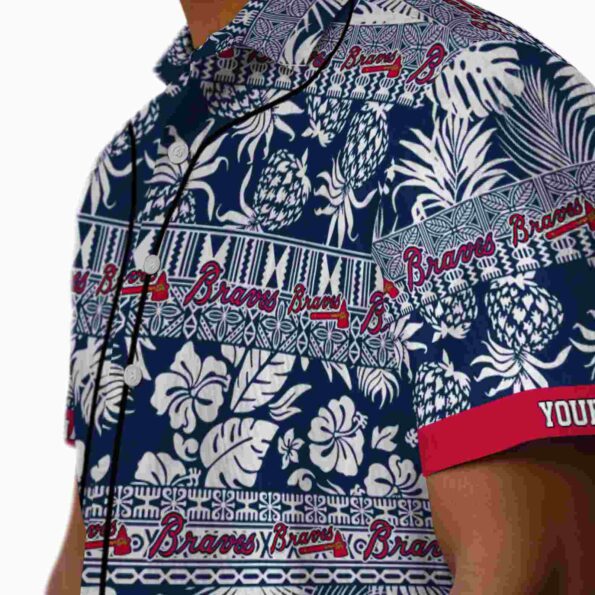 customized atlanta braves tribal stripes navy white hawaiian shirt trendy