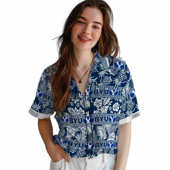 customized byu cougars tribal stripes blue white hawaiian shirt latest model