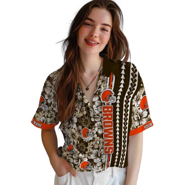 customized cleveland browns hibiscus arrows brown white hawaiian shirt latest model