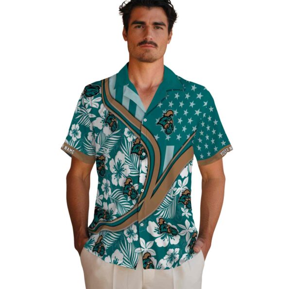 customized coastal carolina chanticleers floral wave green white hawaiian shirt fashion forward