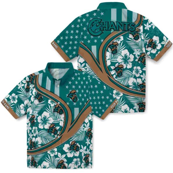 customized coastal carolina chanticleers floral wave green white hawaiian shirt high quality
