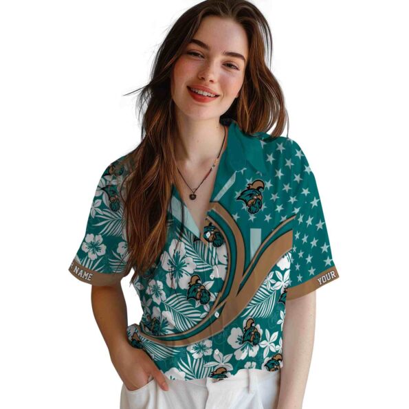 customized coastal carolina chanticleers floral wave green white hawaiian shirt latest model