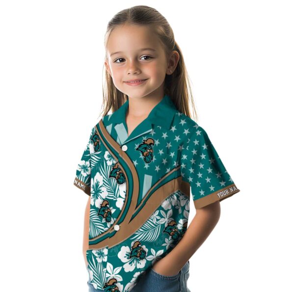 customized coastal carolina chanticleers floral wave green white hawaiian shirt premium grade