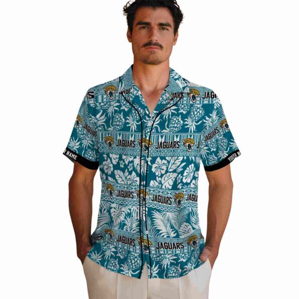 customized jacksonville jaguars tribal stripes teal white hawaiian shirt fashion forward