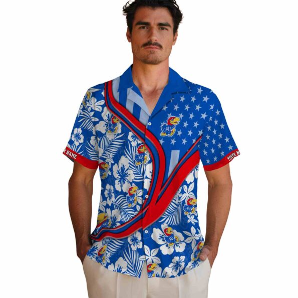 customized-kansas-jayhawks-floral-wave-blue-white-hawaiian-shirt-fashion-forward customized kansas jayhawks floral wave blue white hawaiian shirt fashion forward