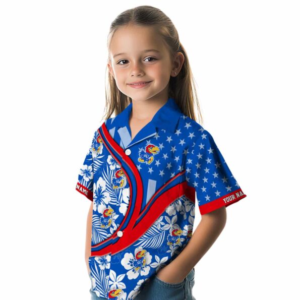 customized-kansas-jayhawks-floral-wave-blue-white-hawaiian-shirt-premium-grade customized kansas jayhawks floral wave blue white hawaiian shirt premium grade