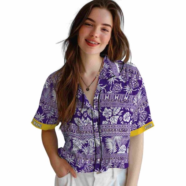 customized lsu tigers tribal stripes purple white hawaiian shirt latest model