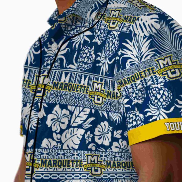 customized marquette golden eagles tribal stripes blue white hawaiian shirt trendy