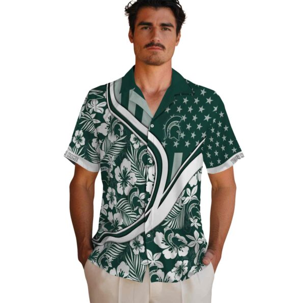 customized michigan state spartans floral wave green white hawaiian shirt fashion forward