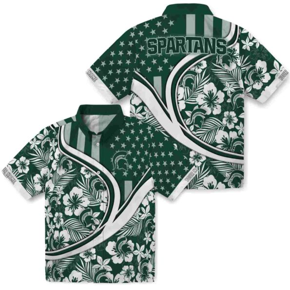 customized michigan state spartans floral wave green white hawaiian shirt high quality