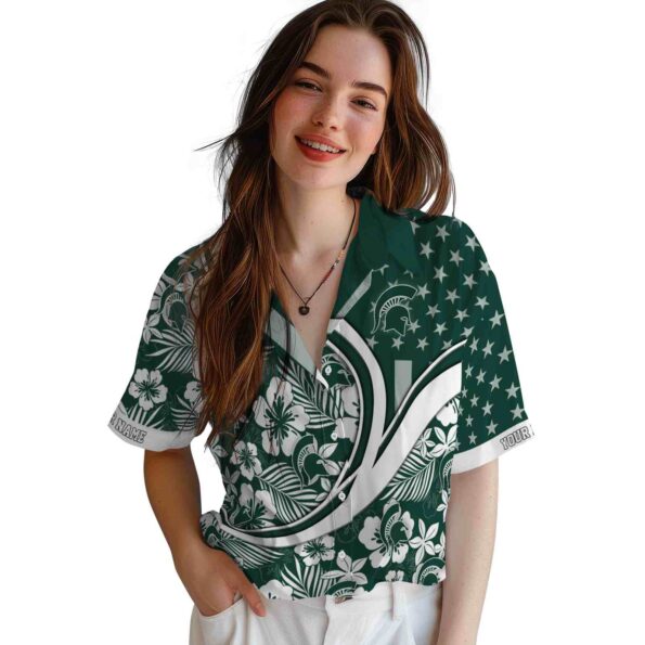 customized michigan state spartans floral wave green white hawaiian shirt latest model
