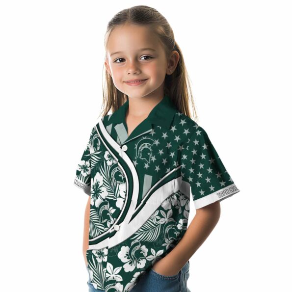 customized michigan state spartans floral wave green white hawaiian shirt premium grade