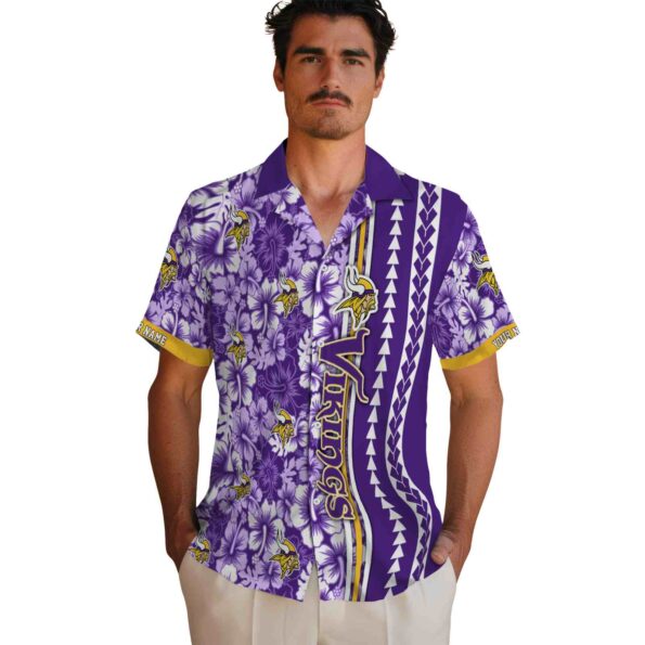 customized minnesota vikings hibiscus arrows purple white hawaiian shirt fashion forward