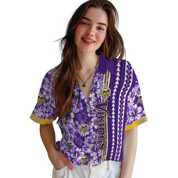 customized minnesota vikings hibiscus arrows purple white hawaiian shirt latest model