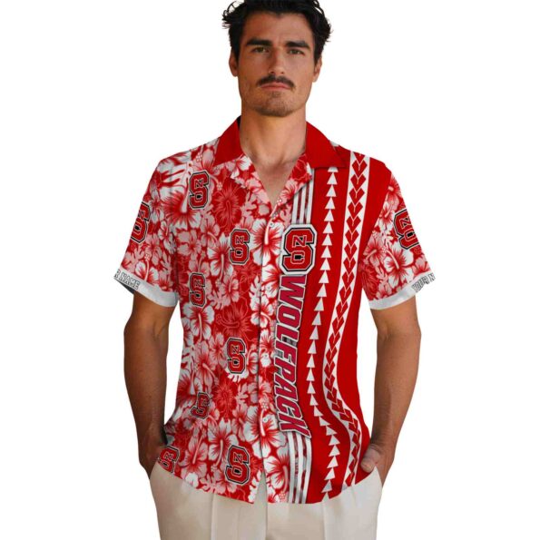 customized-nc-state-wolfpack-hibiscus-arrows-red-white-hawaiian-shirt-fashion-forward customized nc state wolfpack hibiscus arrows red white hawaiian shirt fashion forward