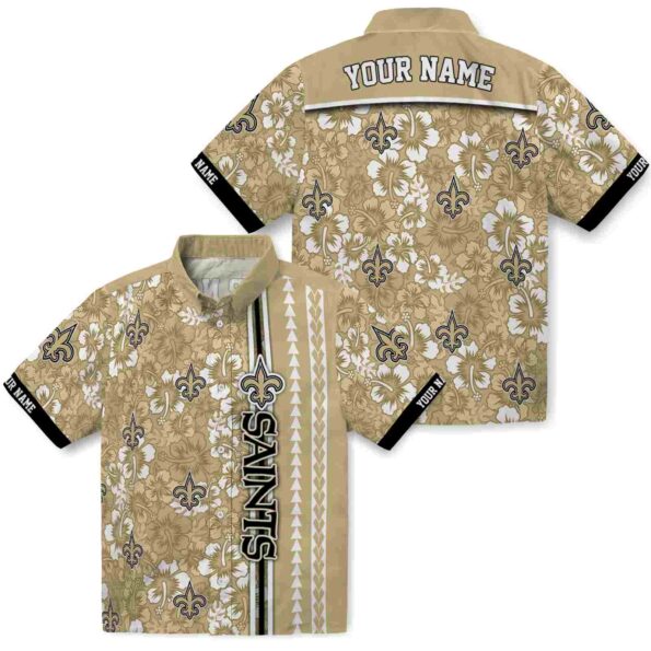 customized new orleans saints hibiscus arrows gold white hawaiian shirt high quality