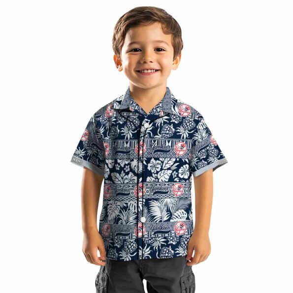customized new york yankees tribal stripes navy white hawaiian shirt top rated