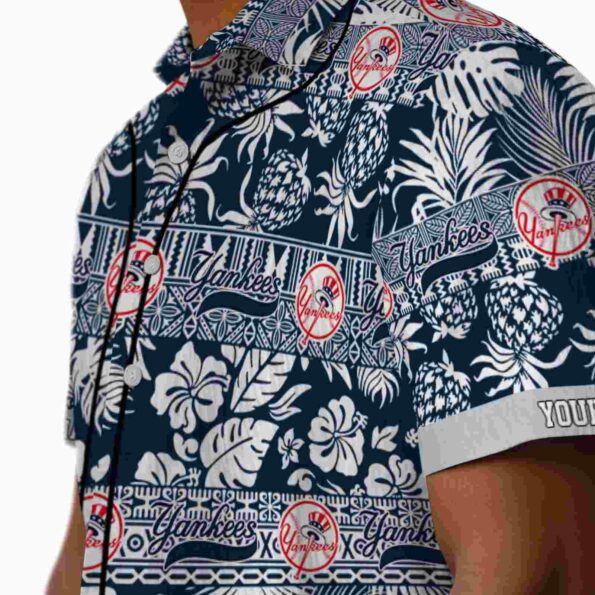customized new york yankees tribal stripes navy white hawaiian shirt trendy