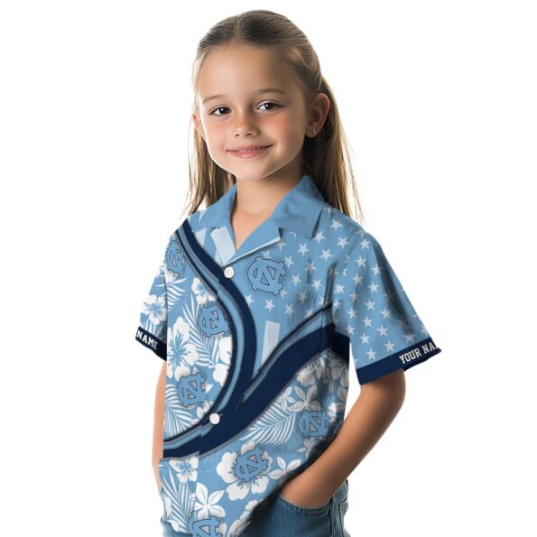 customized-north-carolina-tar-heels-floral-wave-light-blue-white-hawaiian-shirt-premium-grade customized north carolina tar heels floral wave light blue white hawaiian shirt premium grade