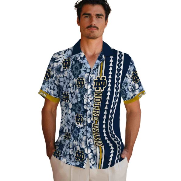 customized notre dame fighting irish hibiscus arrows navy white hawaiian shirt fashion forward