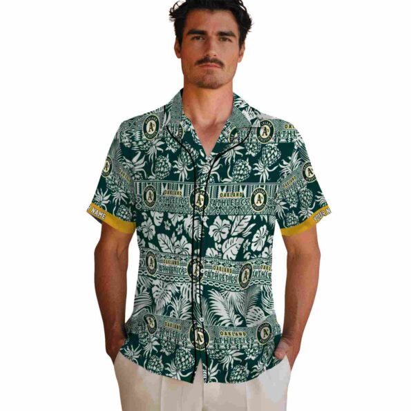customized oakland athletics tribal stripes green white hawaiian shirt fashion forward