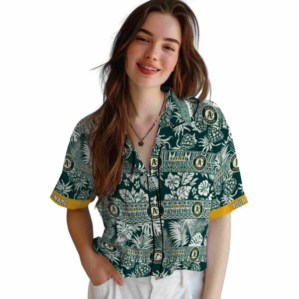 customized oakland athletics tribal stripes green white hawaiian shirt latest model